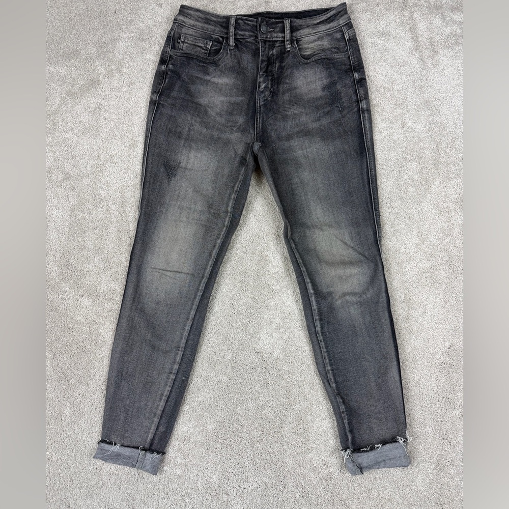 Judy Blue Gray/Black High-Rise Skinny Fit Denim Jeans Women's Size 7/28 Distress